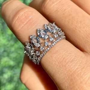 New Cubic Zirconia CZ Crown Adjustable Ring Free Size